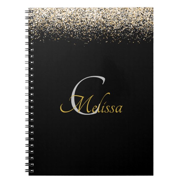 Carnet Rose noir Gold Faux Parties scintillant Monogramme (Devant)
