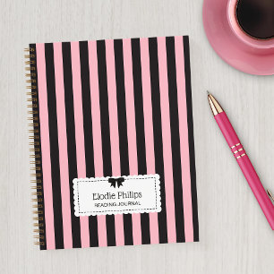 Carnet Rose noir rayures chic bords festonnés et nœud