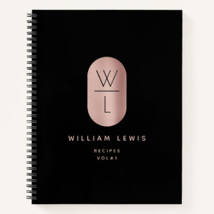 Carnet Rose or noir Monogramme moderne minimaliste Recett