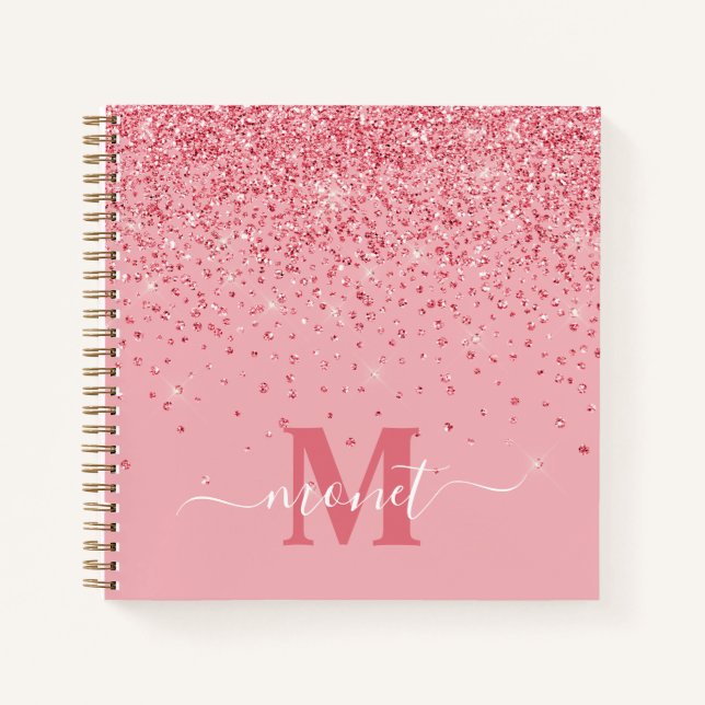 Carnet Rose Pailletée Monogrammée Élégante (Devant)