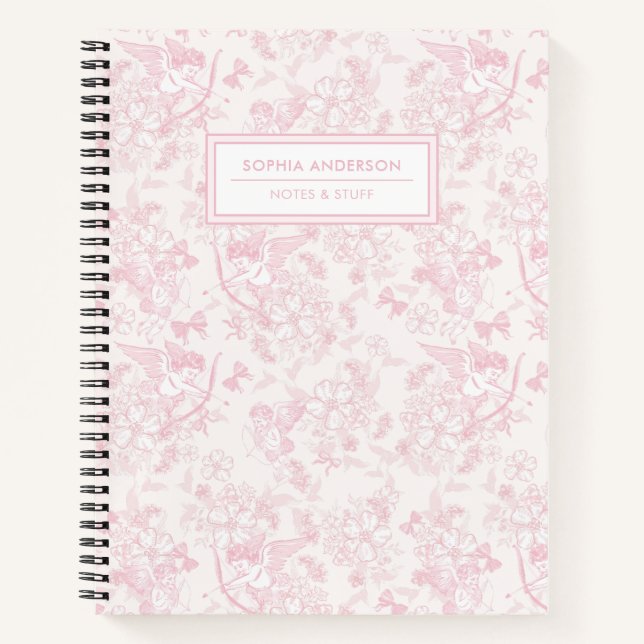 Carnet Rose Pâle Cupid Fantaisiste & Fleur de Cerisier  (Devant)