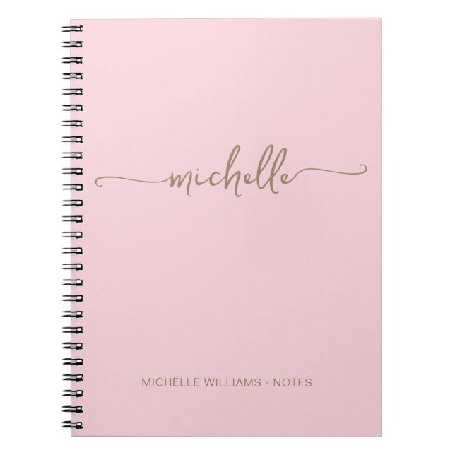 Carnet Rose Pâle Délicat Féminin Monogramme Doré Script (Devant)