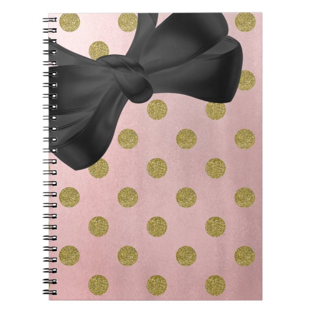 Carnet Rose Pâle Doré Pailleté Glamour Points de Polka Mi (Devant)