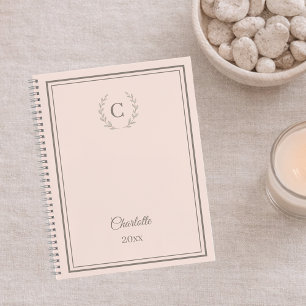 Carnet Rose Pâle Monogramme Luxe Discret Personnalisé