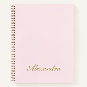Carnet Rose Pâle Or Script Nom Personnalisé Minimaliste