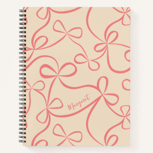Carnet Rose Pâle Pastel Coquette Motif Ruban Personnalisé