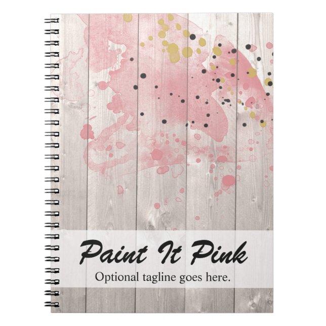 Carnet Rose Pâle & Peinture Éclaboussée d'Or sur Bois Rus (Devant)