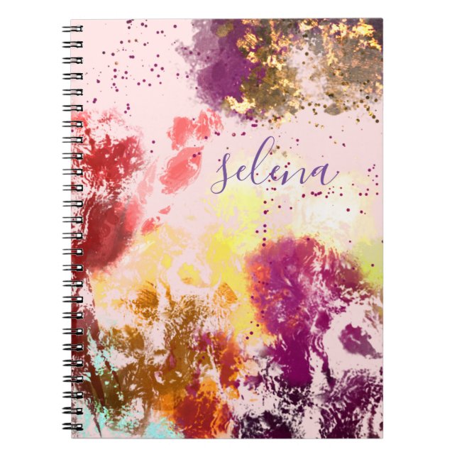 Carnet Rose Pâle Violet Floral Botanique Monogrammé (Devant)