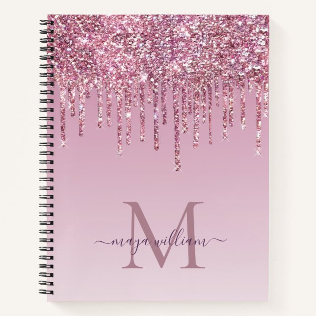 Carnet Rose Parties scintillant Lecteurs Monogramme Perso (Devant)