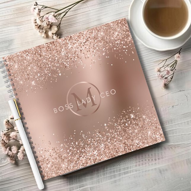 Carnet Rose Parties scintillant or Monogramme Boss Lady (Rose Gold Glitter Monogram Boss Lady CEO Notebook)
