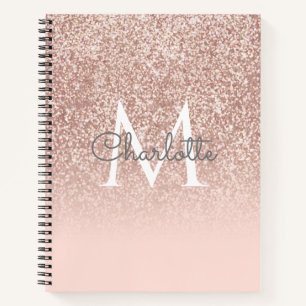 Carnet Rose Parties scintillant or rose pâle Monogramme c