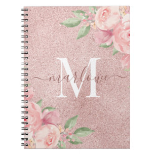 Carnet Rose Parties scintillant or rose pâle rose floral