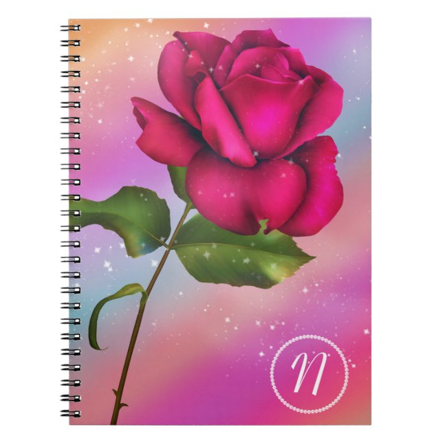 Carnet Rose pastel arc-en-ciel scintillant rose (Devant)