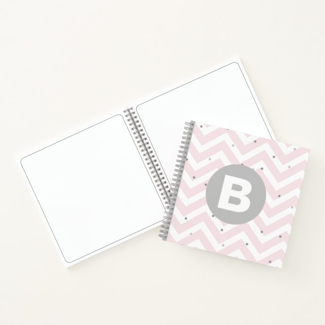 Carnet Rose pastel chevron et monogramme gris en points (Intérieur)
