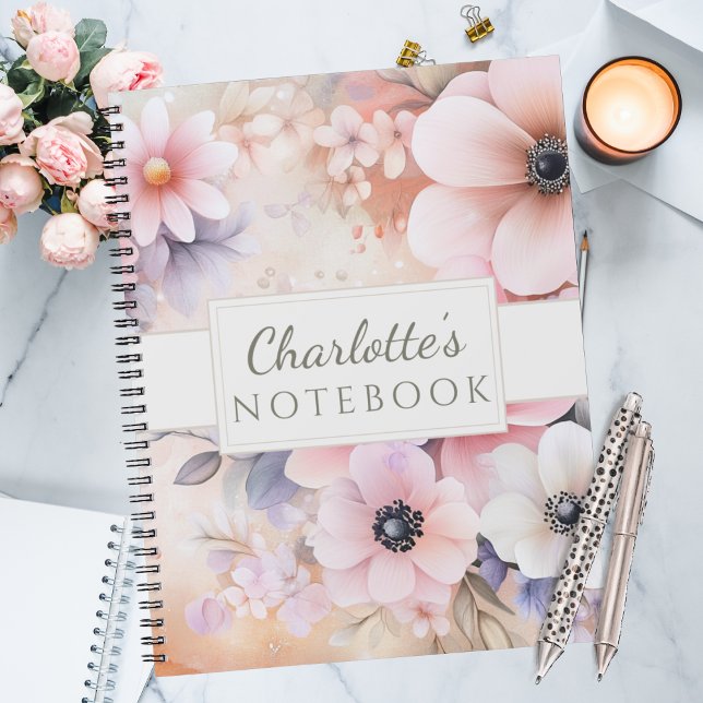 Carnet Rose pastel et floral aquarelle violet (Soft watercolor flower notebook with pink and lavender blooms for gentle souls.)