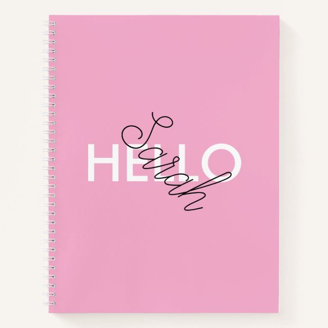 Carnet rose personnalisé "Hello" avec personnalisa (Devant)