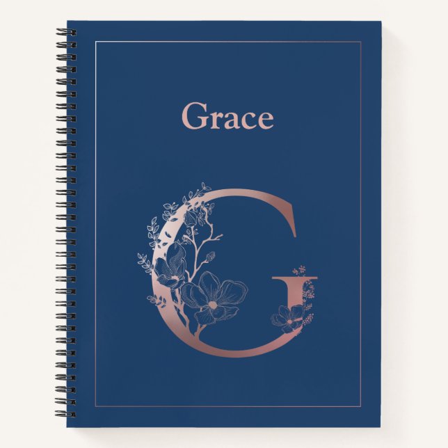 Carnet Rose personnalisé Monogramme d'or initial G (Devant)