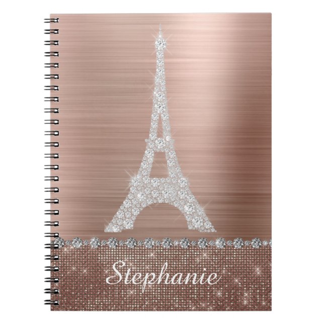 Carnet Rose personnalisée Gold Diamond Sparkle Paris (Devant)