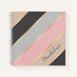 Carnet Rose Poudré Taupe Beige Gris Personnalisé Rayure