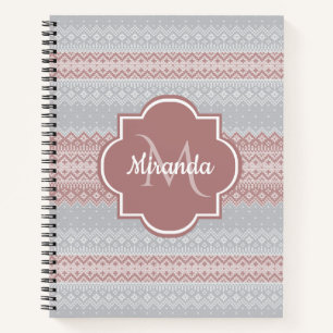 Carnet Rose Poussiéreux Monogramme Nordique Nom