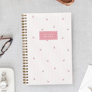 Carnet Rose   Rayure personnalisée de cerise éparpillée