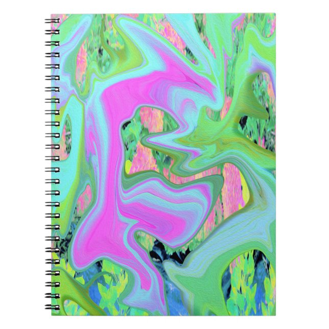 Carnet Rose Rétro et Art Liquide Bleu Clair sur Hydrangea (Devant)
