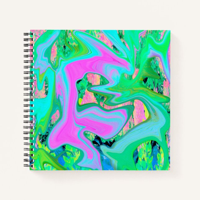 Carnet Rose Rétro et Liquide Art Bleu Clair sur Hydrangea (Devant)
