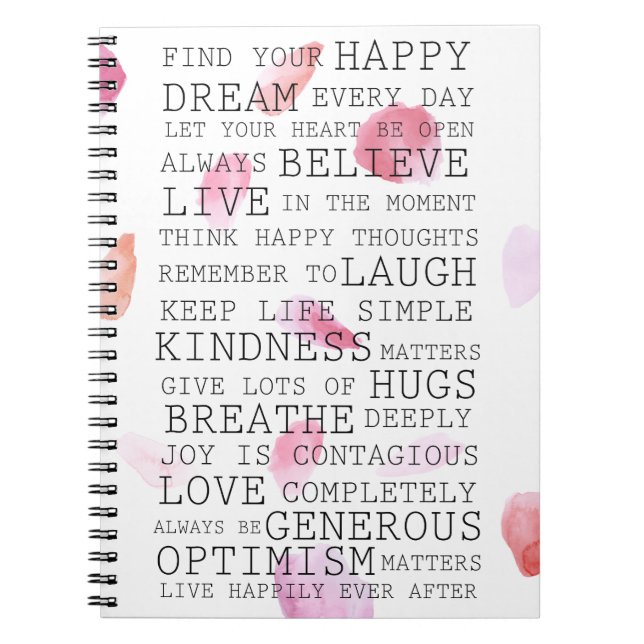 Carnet Rose romantique Pétales Mots d'inspiration (Devant)