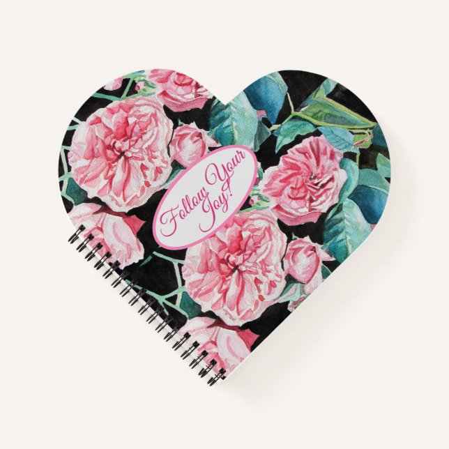 Carnet Rose Rose Roses floral Suivez Votre Joie Motif Pas (Devant)