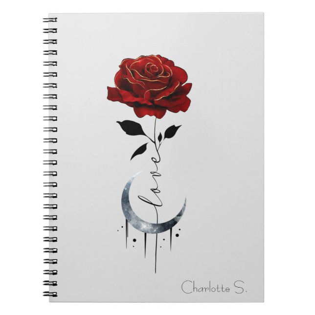 Carnet Rose rouge de style tatouage et lune de croissant  (Devant)