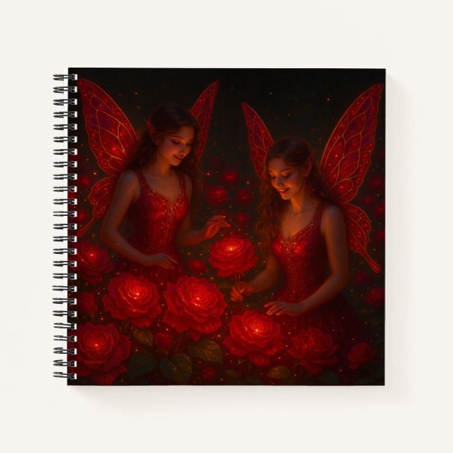 Carnet Rose Rouge Fée Fantastique Romantique Amour (Devant)