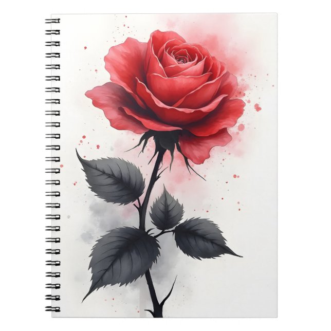 Carnet Rose rouge - Fleurs aquarelle (Devant)