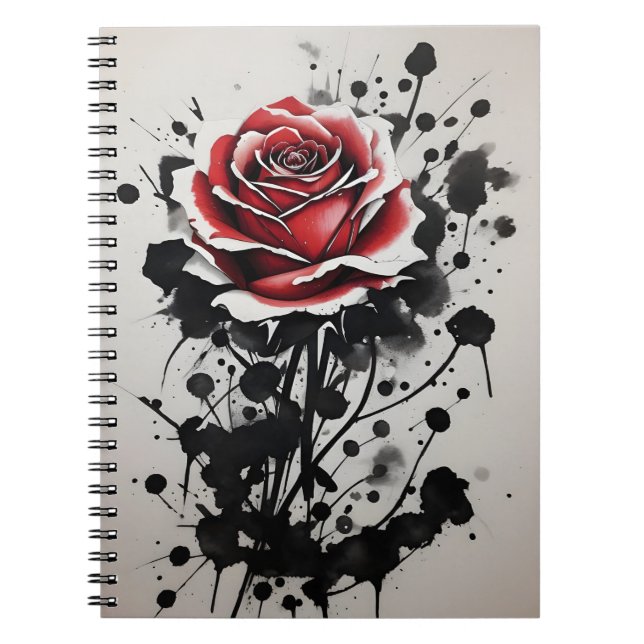 Carnet Rose rouge - Fleurs aquarelle (Devant)