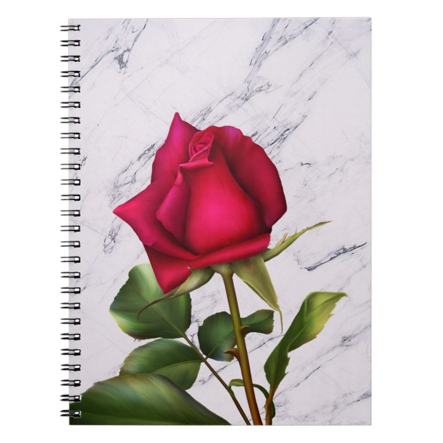Carnet Rose rouge moderne Marbre Glam Floral Fleur (Devant)