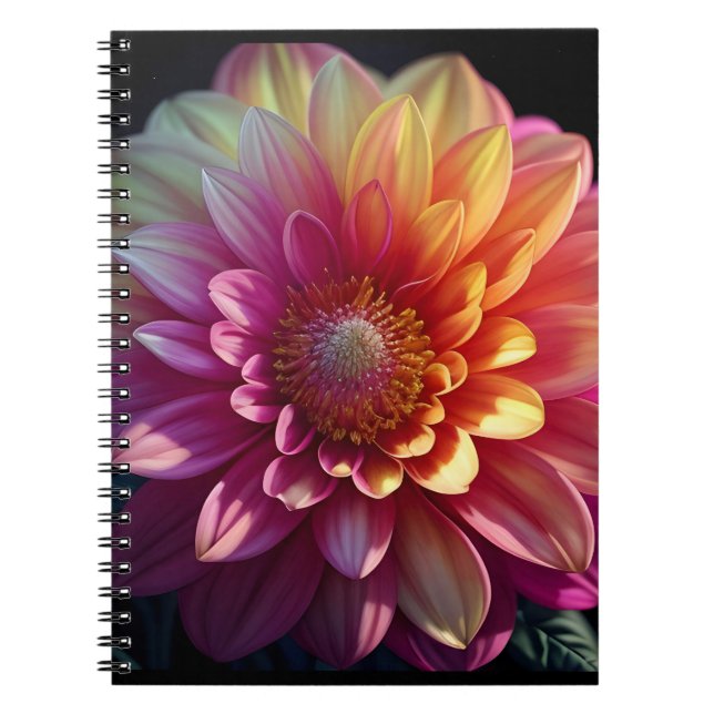 Carnet Rose Rouge Orange Jaune Violet Dahlia Fleur (Devant)