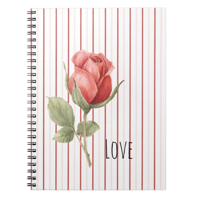 Carnet Rose rouge romantique rayures d'amour (Devant)