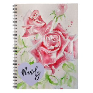 Carnet Rose Rouge Roses Aquarelle Fleur Nom de Femme