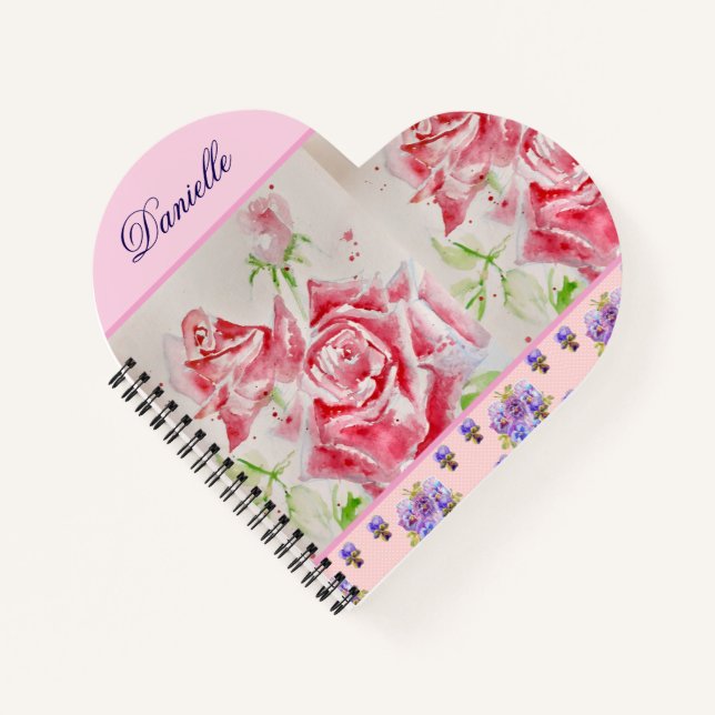 Carnet Rose rouge Shabby Chic Aquarelle Rose Rose Floral (Devant)