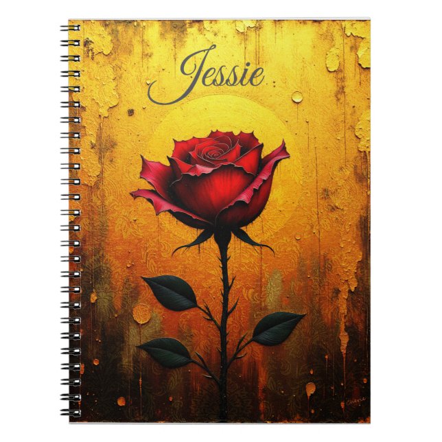 Carnet Rose rouge sur fond doré  (Devant)