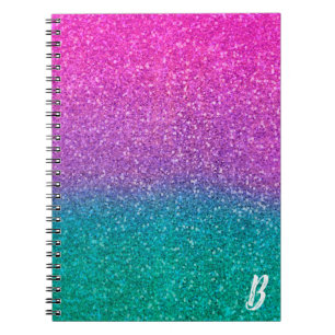 Carnet Rose sarcelle aqua bleu et violet pailleté brillan