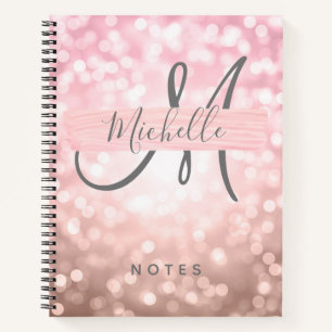 Carnet Rose simple Gold Lights Nom Monogram Blush