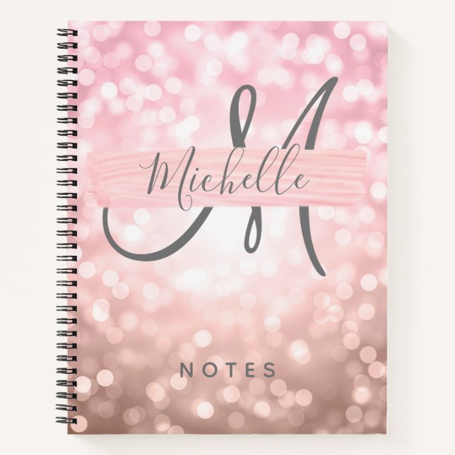 Carnet Rose simple Gold Lights Nom Monogram Blush (Devant)