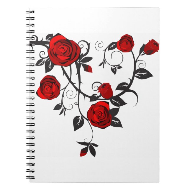 Carnet Rose Thorns Fleur Fleur Rouge Feuille Noire Plante (Devant)