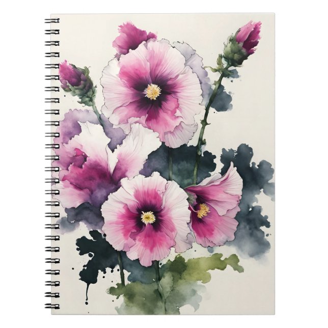 Carnet Rose trémière - Fleurs à l'aquarelle (Devant)