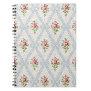 Carnet Rose Victorian Roses w/Blue Ribbon Lattice