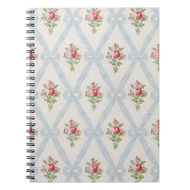 Carnet Rose Victorian Roses w/Blue Ribbon Lattice (Devant)