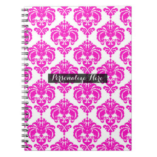 Carnet Rose vif Blanc Damassé Chic Moderne Élégant Motif