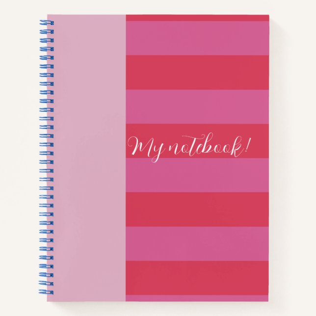 Carnet Rose vif et rouge joyeux rayé (Devant)