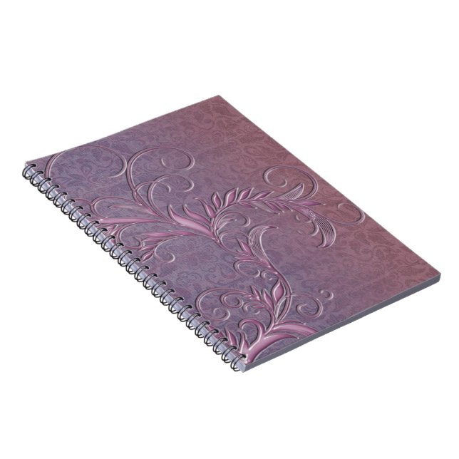 Carnet Rose Violet Ombre Effet Damas avec des Embelendums (Côté Droit)