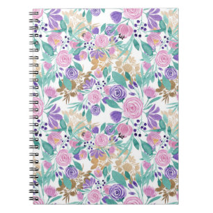 Carnet Rose violet violet or Aquarelle Feuille